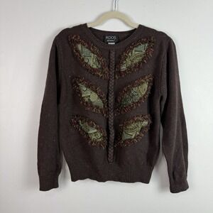 Koos of Course Sweater Size S Brown Speckled Silk Wool Leaf Fringe Art to Wear